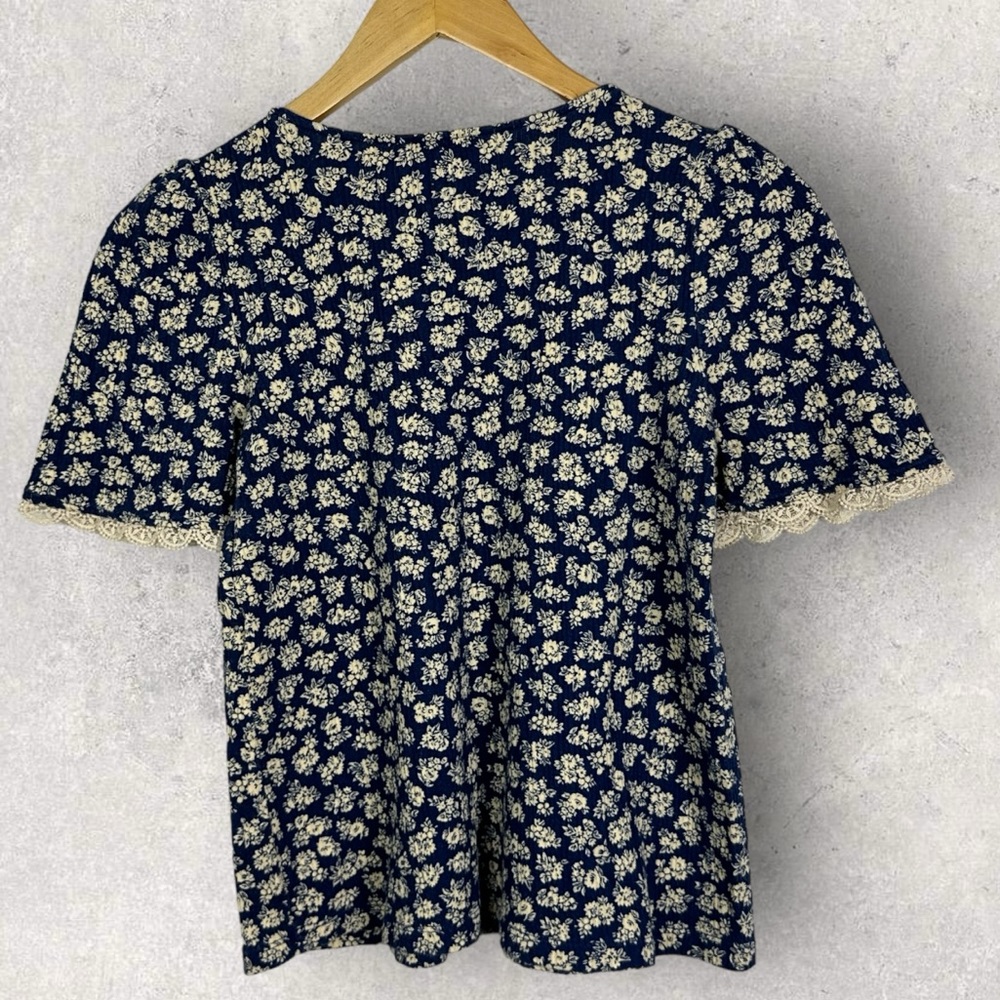 Sezane Clea Shirt Floral Crinkle Size Small French Top Blouse Romantic Lace Trim - Picture 6 of 16